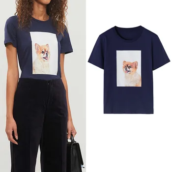 

2020 Spring Summer Women's Cute Puppy Dog Print Short Sleeve Cotton T-shirt