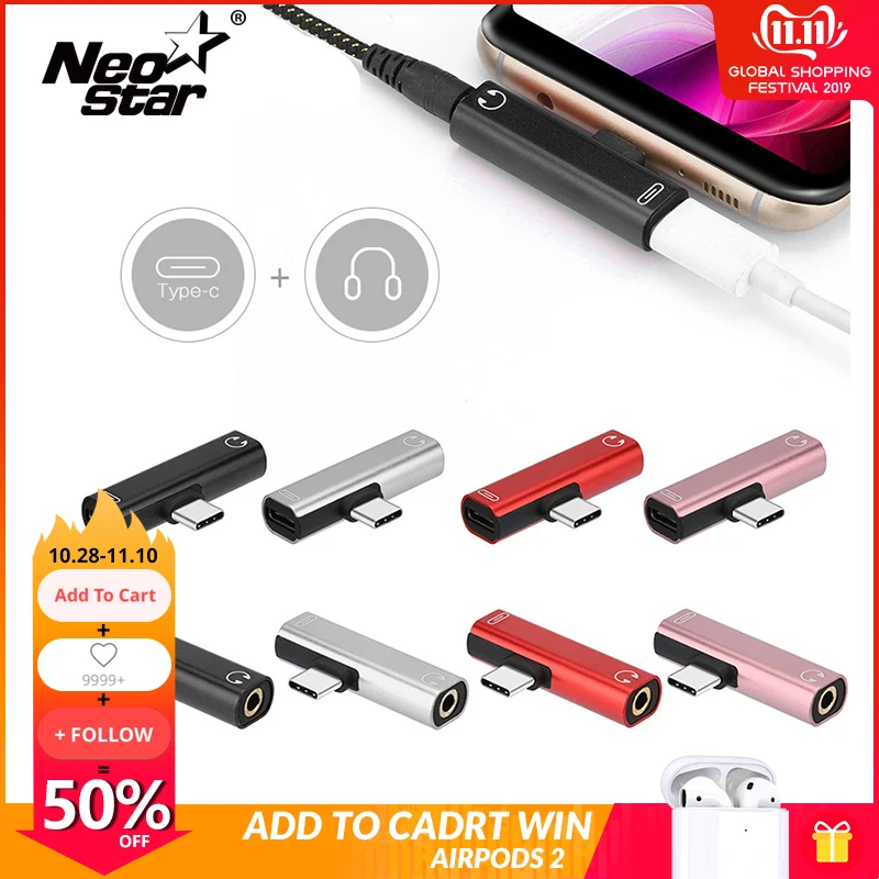 

Connector Splitter Charger Audio Headphone Adapter Portable 2 in 1 USB Type C to 3.5mm connector for Xiaomi 6 6X MI 8 Huawei P20