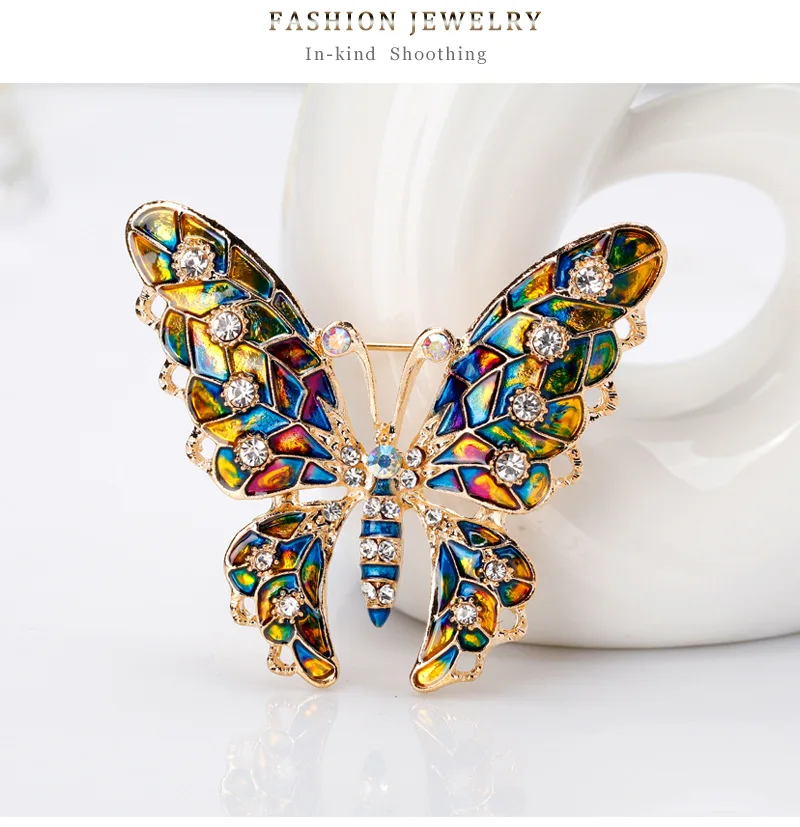 Dan run New Products Crystal Brooch Japanese Korean Top Grade Versatile Color Oil Drop Butterfly Brooch New Style Animal Brooch