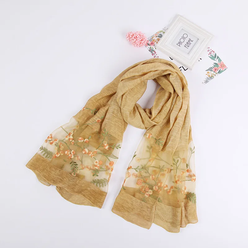 Летний стиль Этническая вышивка шелковые шарфы мода Колледж стиль шарф Ханчжоу длинная шаль