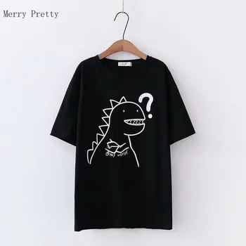 

Dinosaur Print Female Cotton T-shirt Summer Tops For Women 2020 O Neck Pattern Kawaii Casual Harakuju Funny Tshirt Tops