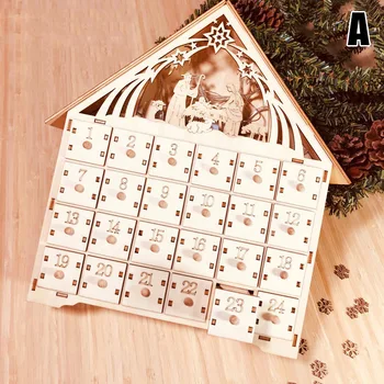 

Wooden Advent Calendar Countdown Lights Christmas Party 24 Pull-Out Drawers LED Light P666