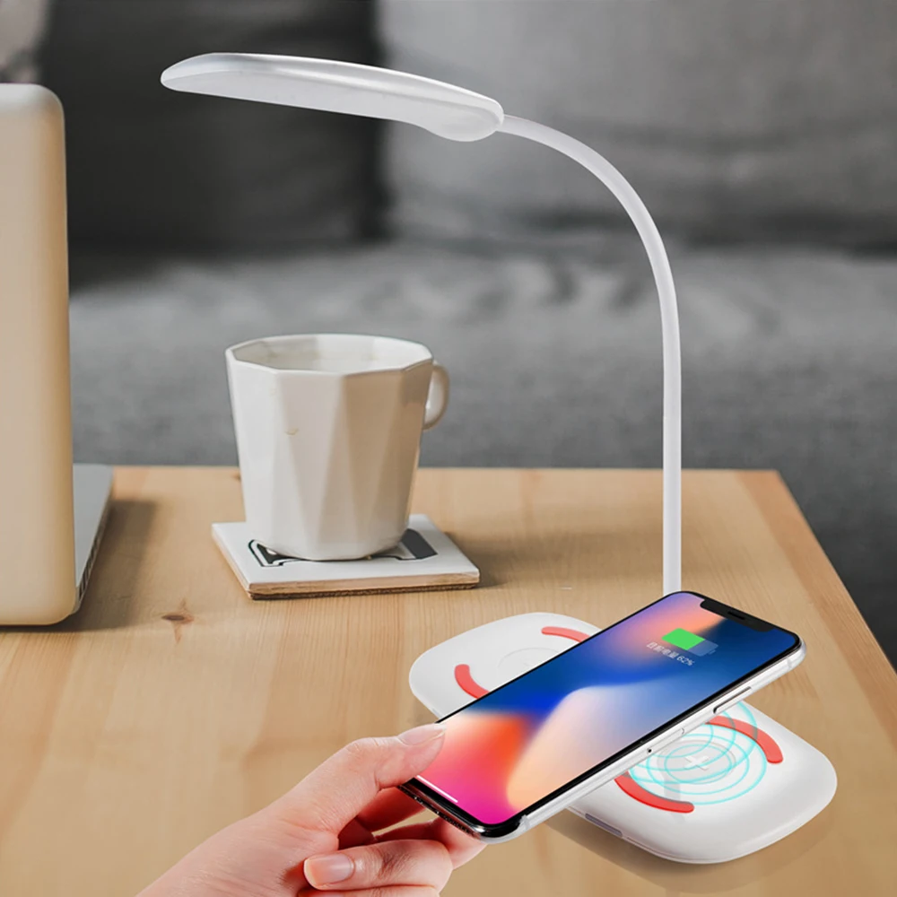 Lampe LED QI à recharge rapide sans fil, Portable, pour Table de bureau,  protection des yeux, 360 degrés, commande tactile Flexible, veilleuse EU/US  - AliExpress