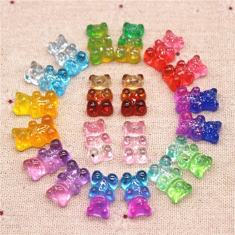 Cute Resin Transparent Bicolor Simulation Gummy Bear Candy Flatback Cabochon 20pcs For Kids DIY Jewelry/Craft Decoration 11*18mm