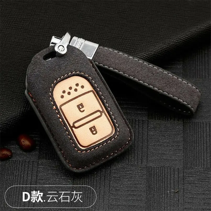 Type D - Deep Gray Замшевый кожаный чехол для ключей автомобиля, защитный брелок для Honda Accord Vezel Civic Pilot - Название цвета: Type D - Deep Gray