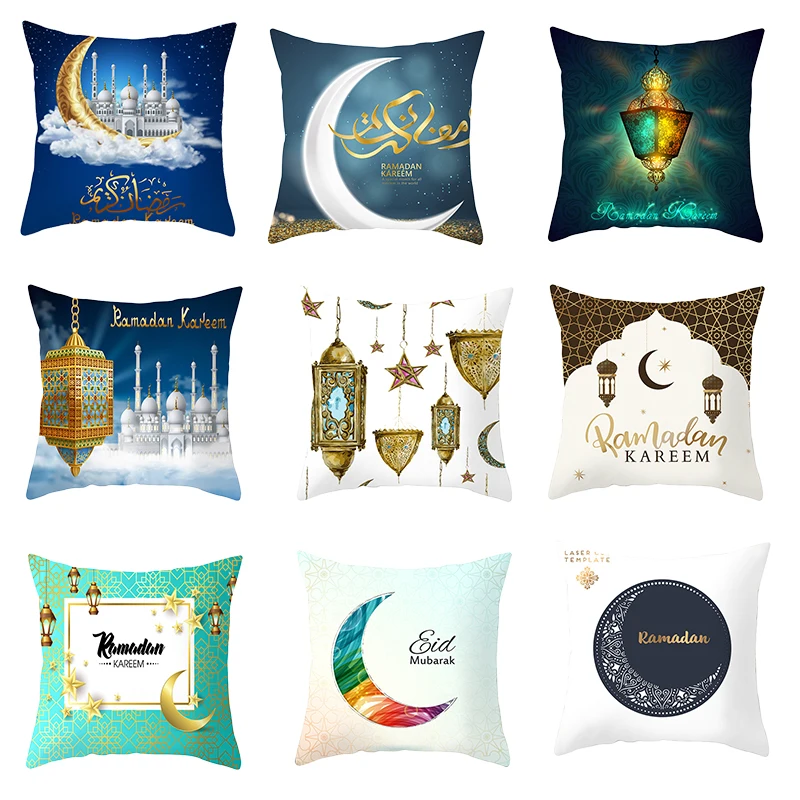 

1pc 45x45cm Eid Mubarak Soft Pillow Case Moon Printed Cushion Cover for Ramadan Party Decoration Home Decor Thrown Pillow