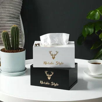 

Creative Elk Printed Tissue Box Wooden Coffee Table Napkin Storage Boxes Black White Wet Wipe Case Containers Desktop Organizer