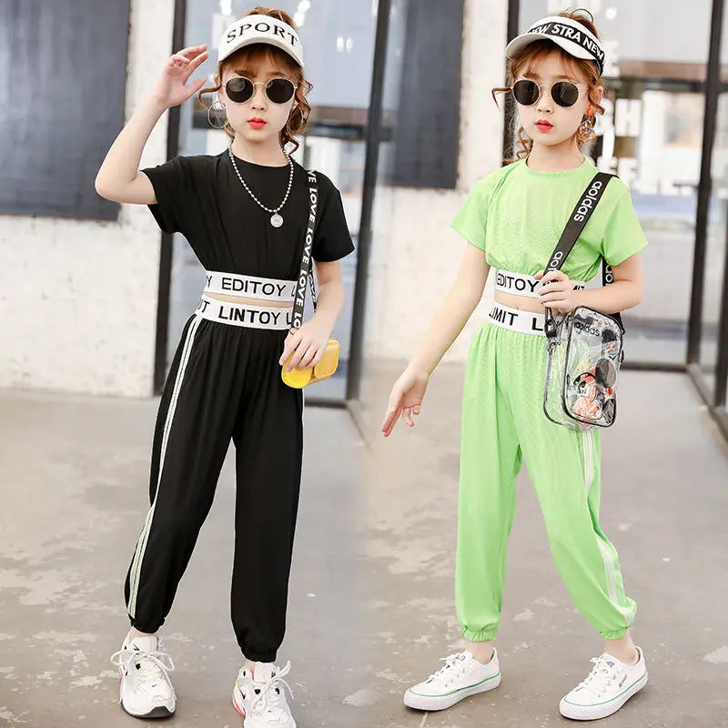 Conjunto de ropa deportiva para adolescentes, traje deportivo de dos piezas con estampado de Top pantalones, color morado Y negro, para niños de 11, 13 Y 14 años - AliExpress Madre y niños