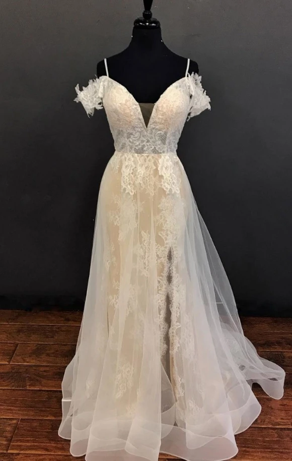 

Champagne Prom Dresses 2019 New Style Real Sample Tulle Cover Lace Spaghetti Straps Vestidos De Formatura