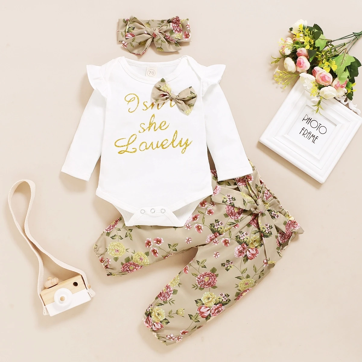 PatPat 2020 New Spring and Autumn Baby Girl Casual Floral Sets for Bbay Girl Clothing Sets