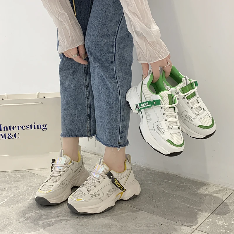 

Women's sneakers spring and autumn Colorblock lace-up mesh breathable Non-slip wear-resistant elastic casual women shoes U21-91