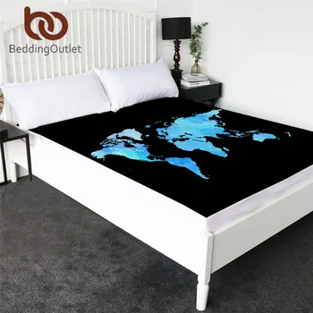 

BeddingOutlet World Map Fitted Sheet Vivid Printed Topper Sheets Soft Cozy Blue Bedding Sheet 1-Piece Watercolor Bedlinen Queen