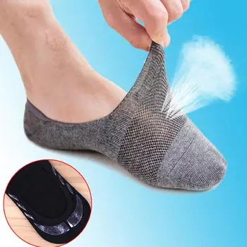 

Men Shallow Mouth Invisible Socks Cotton Summer Mesh Thin Boat Socks Solid Color Silicone Non-slip Breathable Deodorant Socks