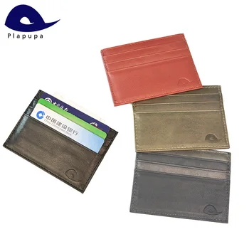 

Plapupa Vintage Cow Leather Business Credit Card Holder 7 pockets Men's Dry Matte Flat Wide id card Wallet Case