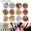 12 Boxes/Set Multicolor Foils Shiny Sparkles Gold & Silver Nail Art Glitter Stickers DIY Decoration 1