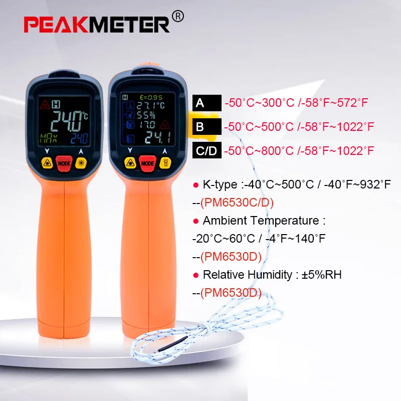 Цифровой термометр PEAKMETER PM6530 бесконтактный ручной инфракрасный цифровой дисплей