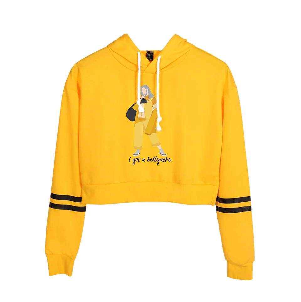 Горячая Мода Печать Billie Eilish толстовки с капюшоном модный тренд укороченный топ рубашка Женская Толстовка Harajuku сексуальная одежда