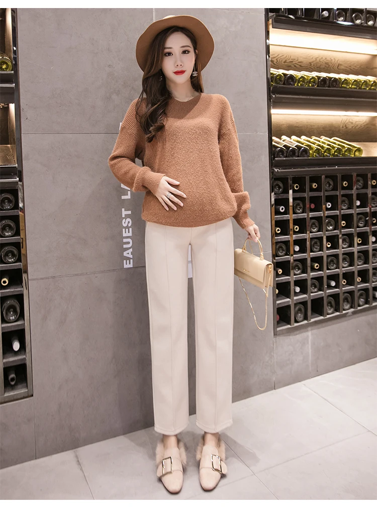 1668# плотные теплые шерстяные прямые штаны для беременных осенне-зимние корейские модные брюки для беременных женщин