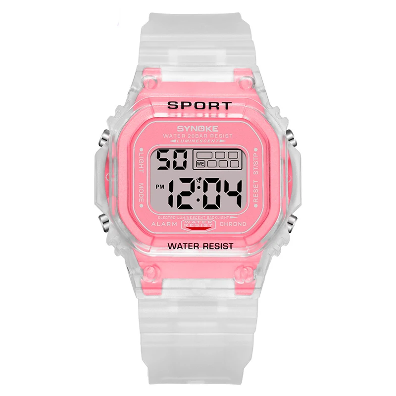 SYNOKE унисекс Мужские Цифровые часы жизнь водонепроницаемый красочный светодиодный спортивные часы Будильник Секундомер Часы повседневные женские цифровые часы - Цвет: Transparent Pink