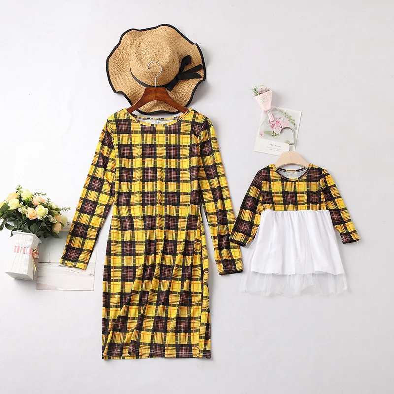 

Mother Daughter Dresses Spring Matching Outfits Moms and Girls Clothes Long Sleeve Plaid Family Dress Mommy and Me Clothes