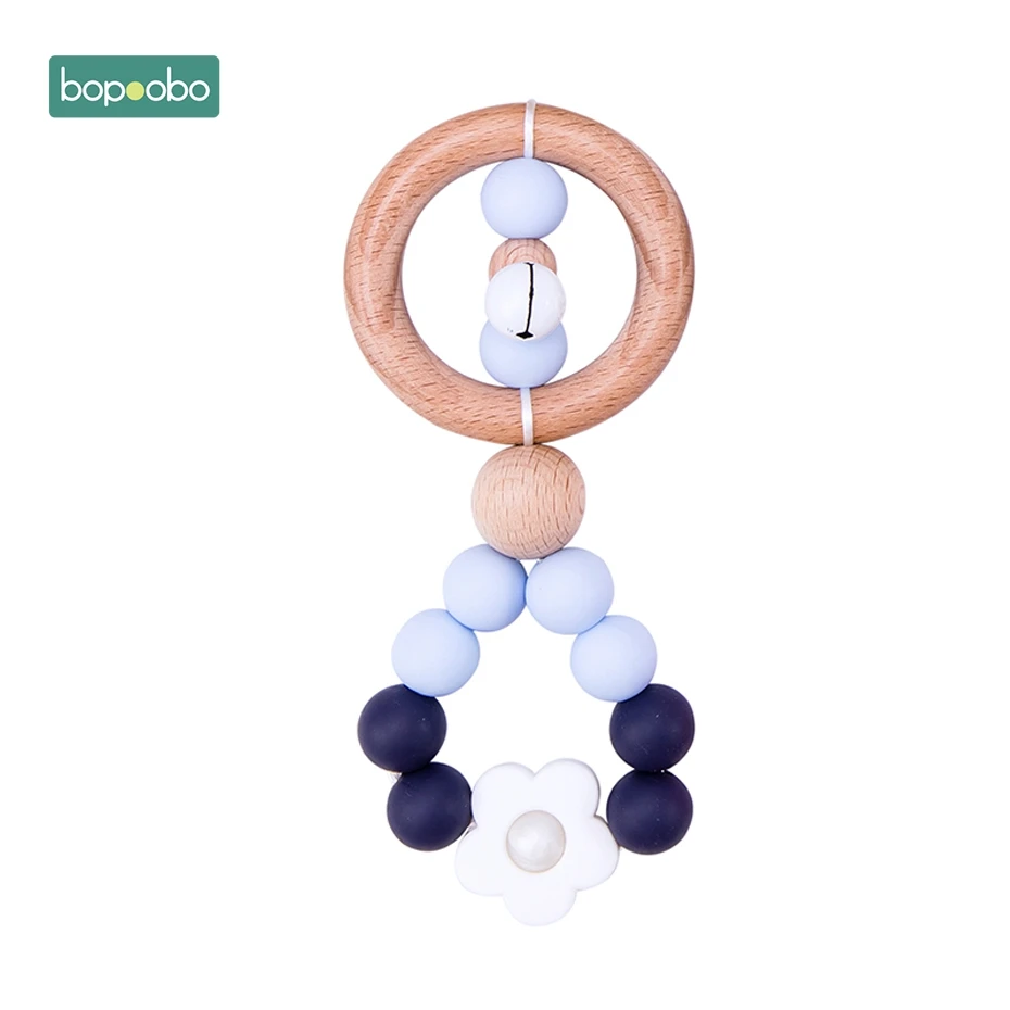 Bopoobo 1 шт. детские погремушки для малышей с рисунком Банни детская музыкальная игрушка для новорожденных Силиконовые бусинки-колокольчики еда без бисфенола-а Класс для ухода за младенцем, производство - Цвет: Type 1 Blue