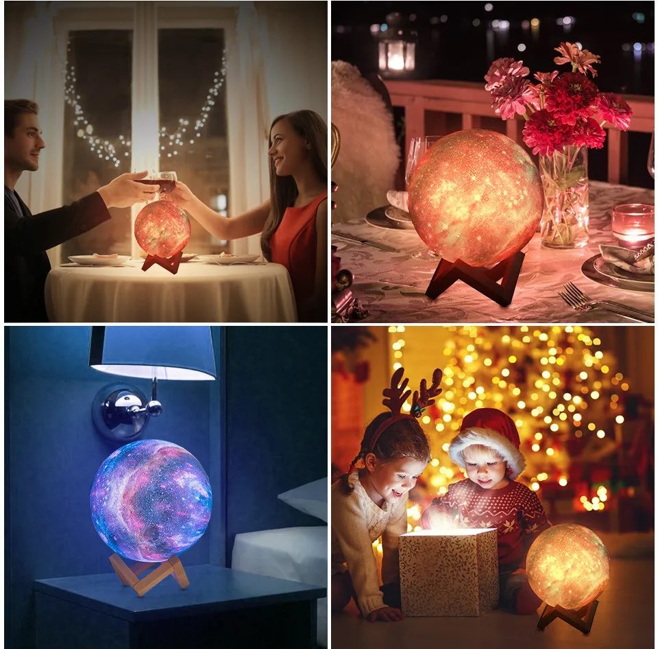 3d night light Galaxy Moon Lamp 3D Print Starry Night Light Touch USB Rechargeable 16 Colors Changing Remote Control Kids Gifts for Home Decor night lamp for bedroom