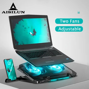 

Gaming PC Adjustable Laptop Cooler USB Mute Laptop Cooling Pad Support Notebook Stand With Dual Fan For Macbook Pro Phone Holder