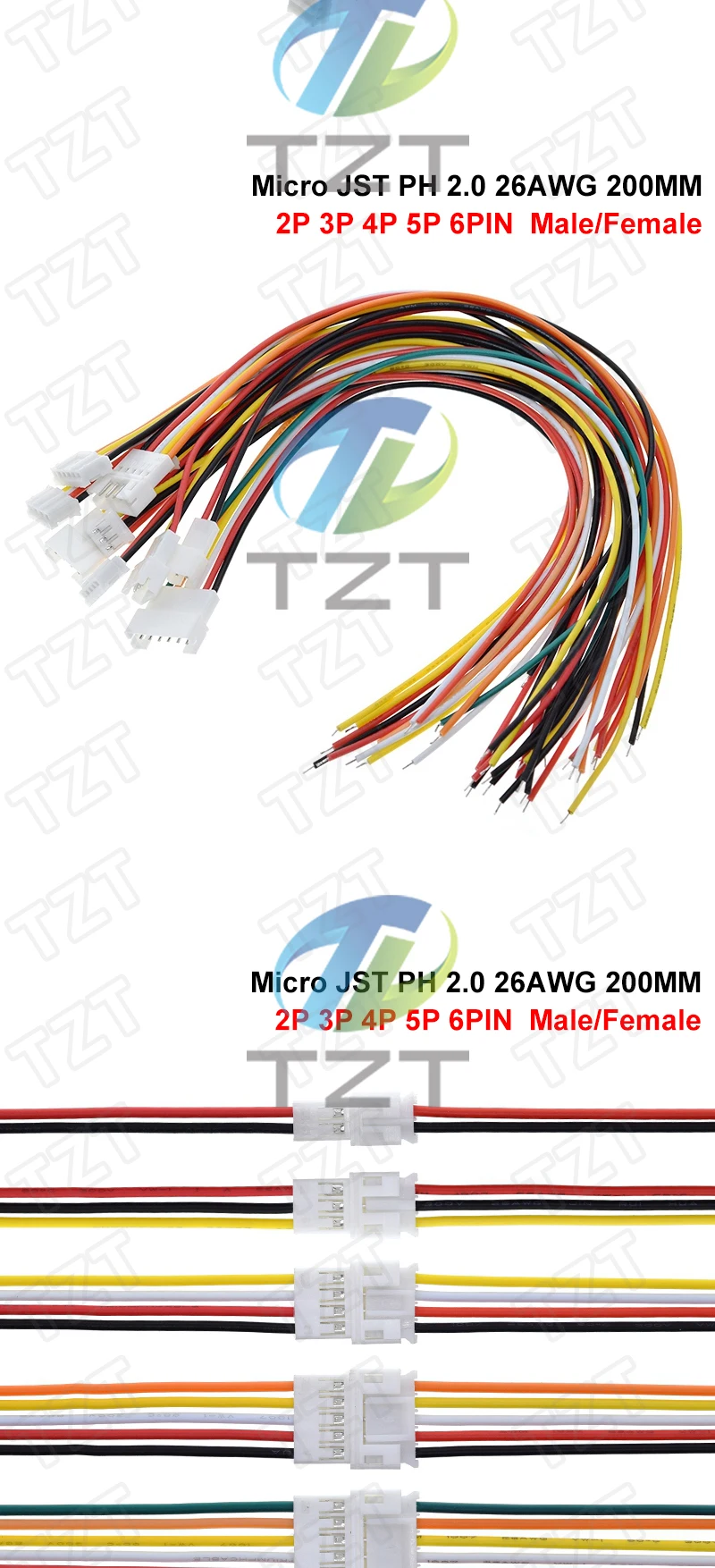 10 Stück 5 Paar Micro JST PH 2.0 2P 3P 4P 5P 6PIN Stecker-Buchse-Verbinder mit Kabeln 20CM+20CM für Arduino MP3 – Detail 2