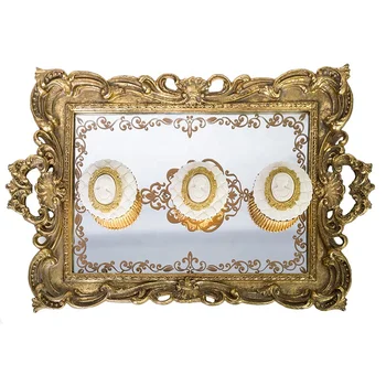 

Gold Fruit Serving Tray Resin silvery Square Service Mirror Tray For Wedding Decoration Custom Home Decor Elegant