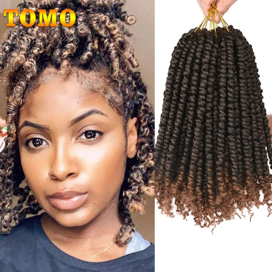 TOMO Pre-twisted Passion Twist Hair 12 Inch Pre-looped Spring Twist Crochet Braids 16 Roots Synthetic Bohemian Hair Extensions