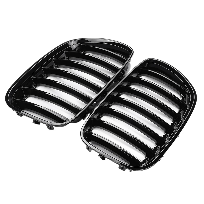 

1Pair Gloss Black Car Front Kidney Grill Grilles For Bmw X5 E53 2004 2005 2006 Abs 51137124815 51137124816
