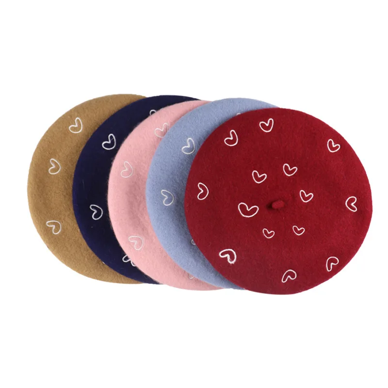

Hat children Korean Edition Japanese wool love embroidery Beret fashion new ins style bud pumpkin hat