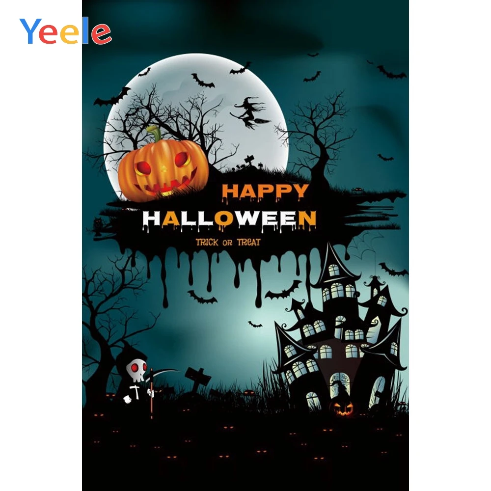 

Yeele Halloween Photo Background Cartoon Castle Moon Rip Pumpkin lantern Photocall Photography Backdrop Vinyl For Photo Studio