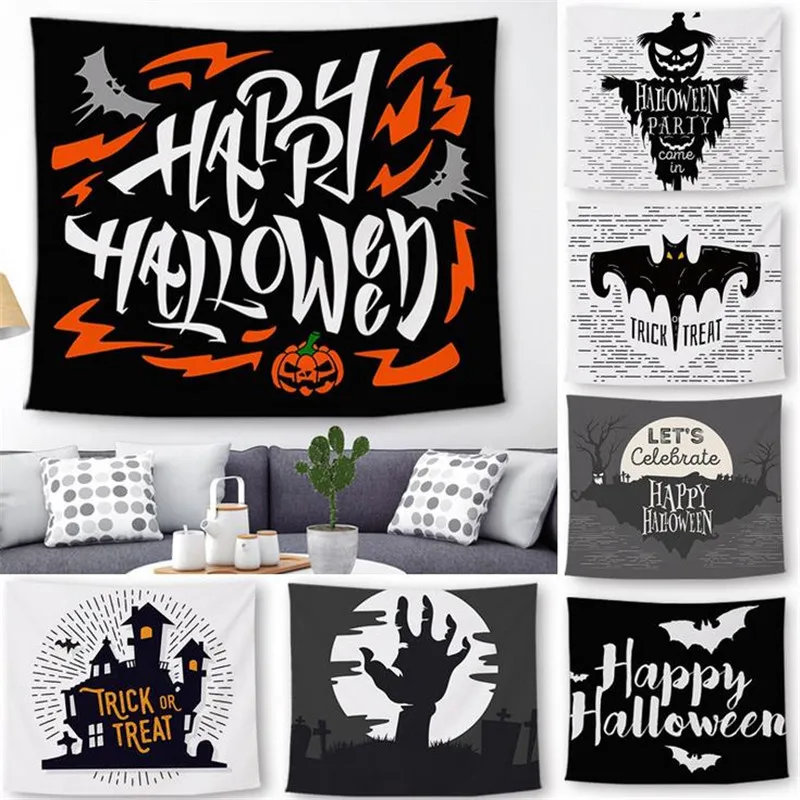 

Halloween Castle Pumpkin Fabric Tapestry Background Cloth Wall Hanging Home Decor Tapestries