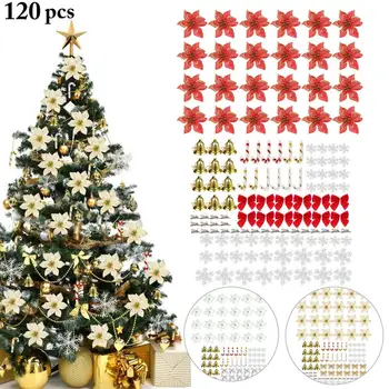 

120pcs Glitter Christmas Flower Set For Christmas Tree Ornament Christmas Flower DIY Wedding Birthaday Party Home Decor Ornament