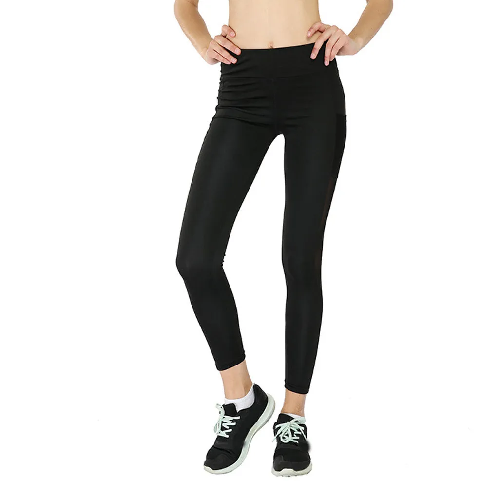 Woman Pants Capris Leggings Running Slim Fitness Quick Drying mesh Casual Stretchy Leggings Side Pocket High Waist pant