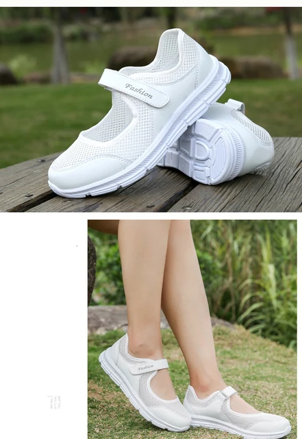 Zapatillas deportivas para mujer, zapatos casuales con lazo de velcro,  tacón de malla grande, planos, transpirables, cómodos, zapatos deportivos  para