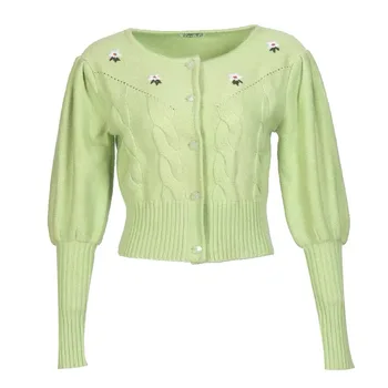 

Korean Style Spring Autumn Fitness Fruit Color Fresh Short Sweater Flower Embroidery High Quality Knitting Celebrity Sweaters