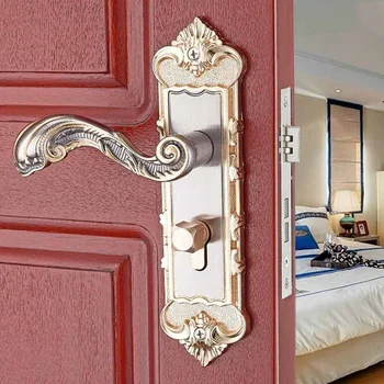 

Continental Antique Security Home Door Entry Handle Dual Latch Lock with 3 Keys Interior Anti-theft Room Safety Door Lock