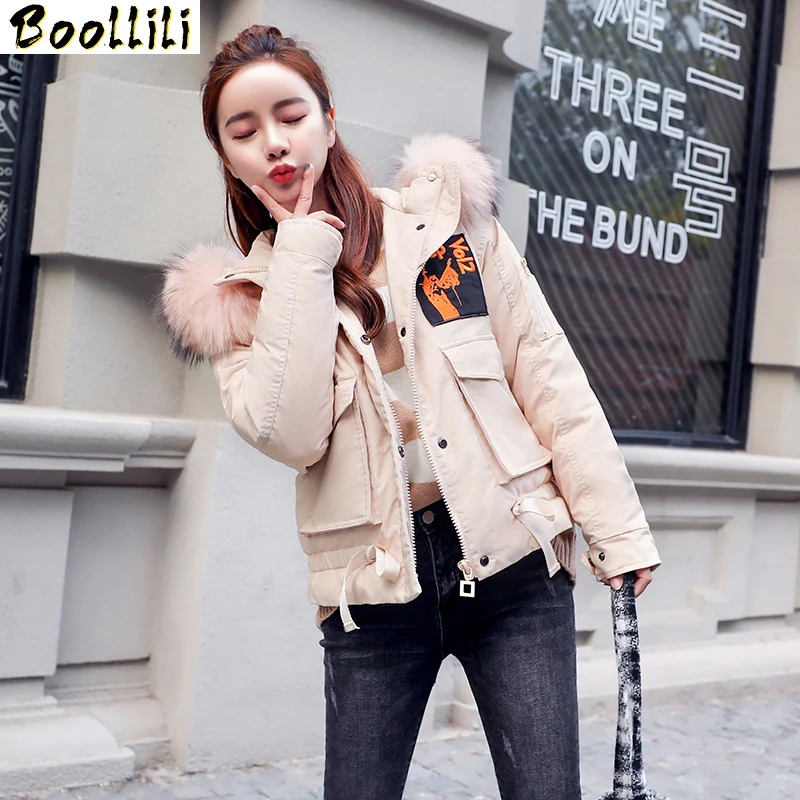 

Boollili Short Down Jacket Woman Hooded Autumn Winter Coat Women Korean Racoon Fur Collar Womens Jackets Abrigos Mujer