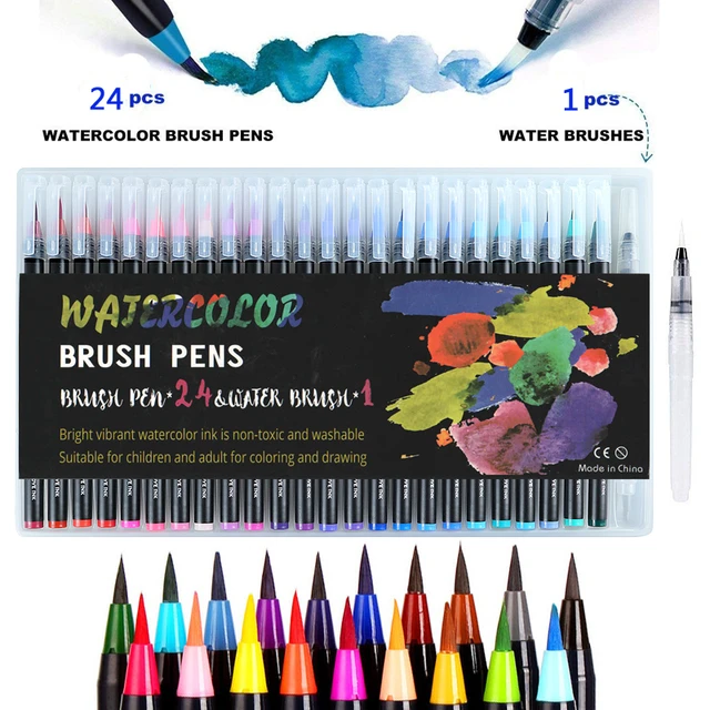 24pcs Water Based Nylon Real Brush Felt Tip Watercolor Art Markers Paint  Brush Pen For Artist And Beginner Painters - Buy Felt Tip Paint Marker  Brush