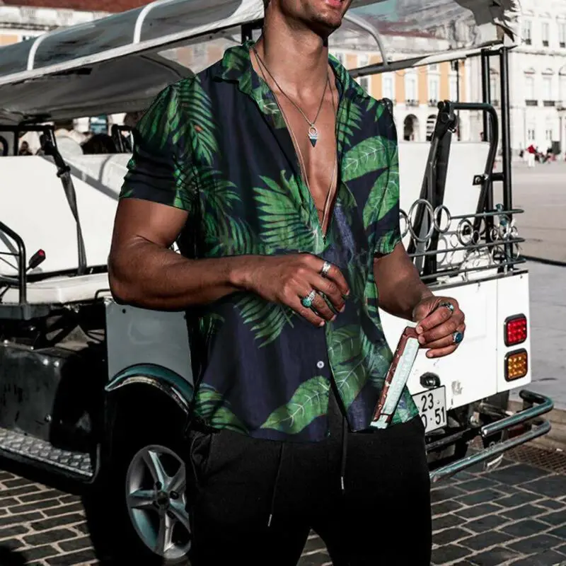 Hawaiian Shirt US Men Summer Floral Print Beach Short Sleeve Casual Luau Shirt Tops Holiday Shirts Tops