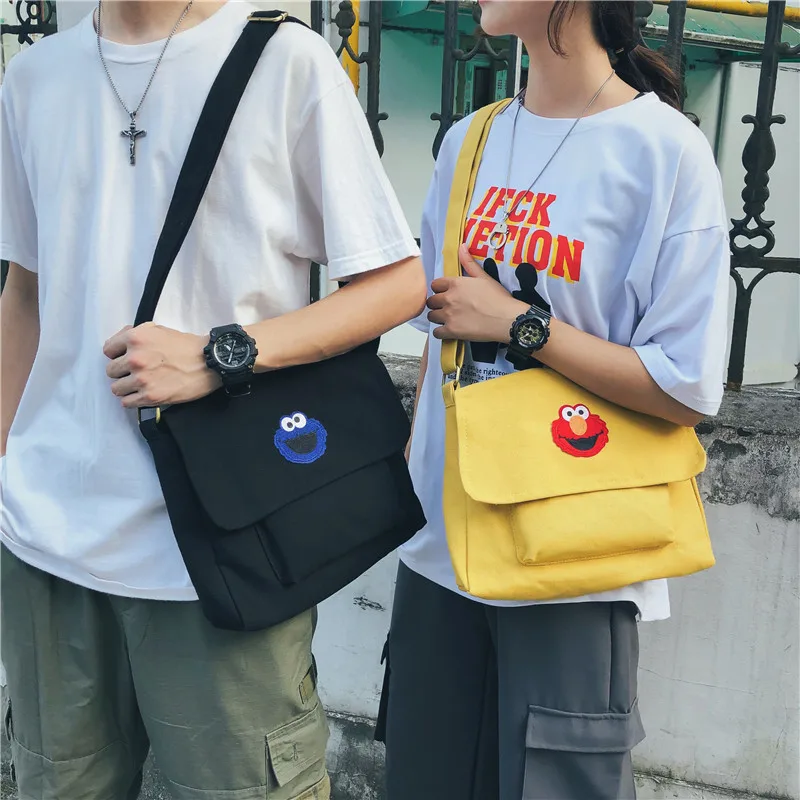 

2019 New Style Canvas Women's Shoulder Students Shoulder Korean-style Harajuku Casual School Bag Embroidered Cute Literature And