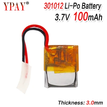 

100mAh 3.7V 301012 lithium polymer lipo rechargeable battery for GPS MP3 MP4 PAD DVD DIY bluetooth headphone speaker phone