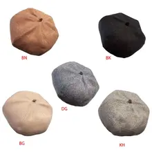 Модный ретро женский берет художника девушки сплошной цвет шапка шерсть фетровые береты