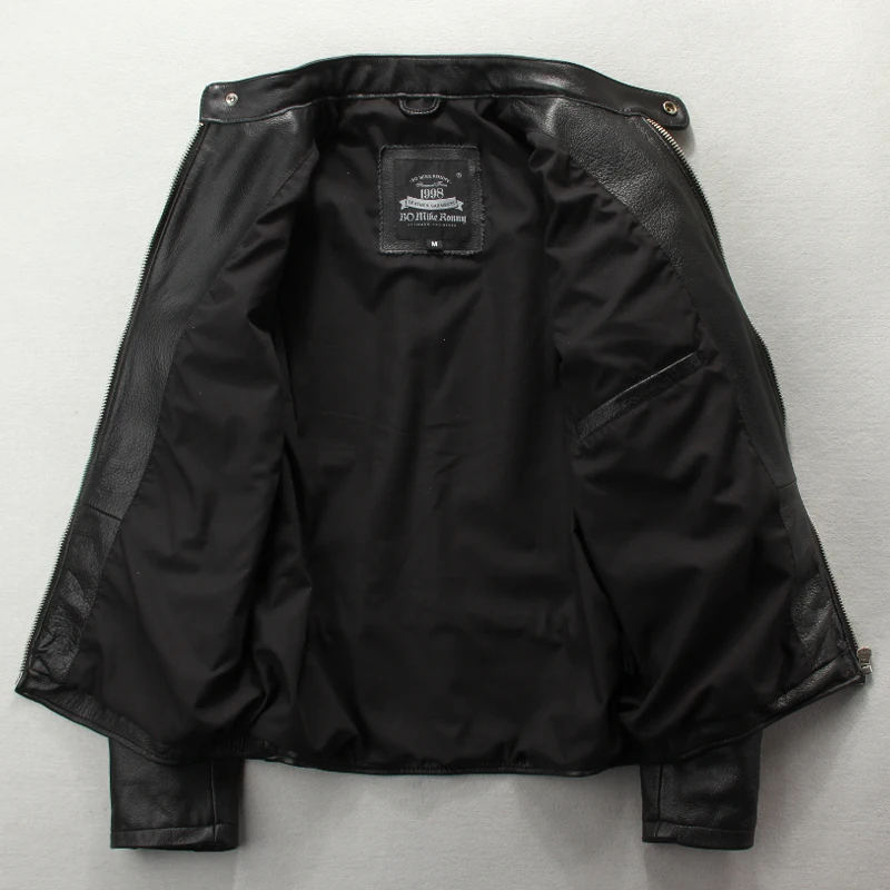Черный Для мужчин с диагональным молниям мотоциклетная кожаная куртка размера плюс XXXXL Натуральная Воловья кожа весенние короткие байкерская куртка