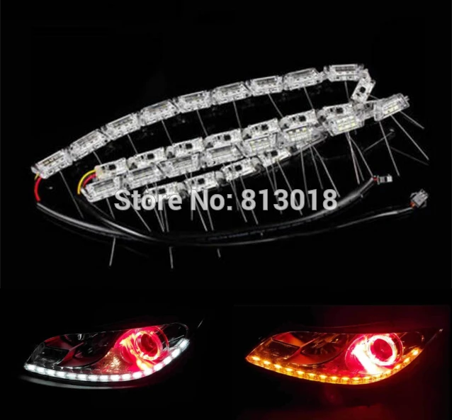 New ungrade!!Car Flexible dual color White+Amber Switchback LED Strip Head Light Turn Signal Knight Rider Sequential flow DRL | Автомобили