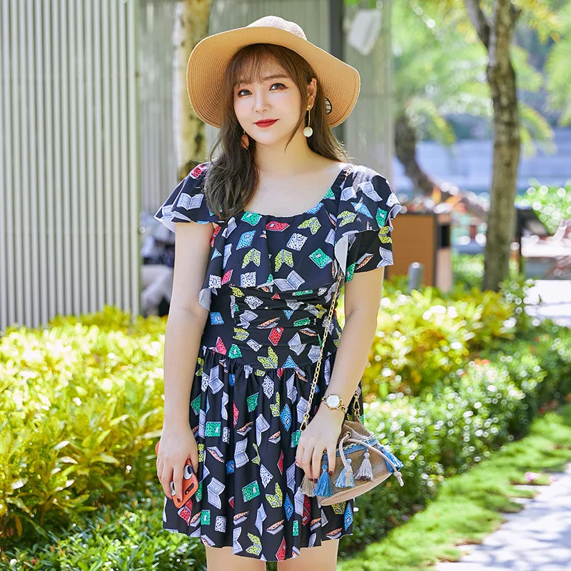 

2019 New Style Large Size Bathing Suit Women's Conservative Slim Fit Slimming Small Bust Gathering Split Type Two-Piece Set Hot