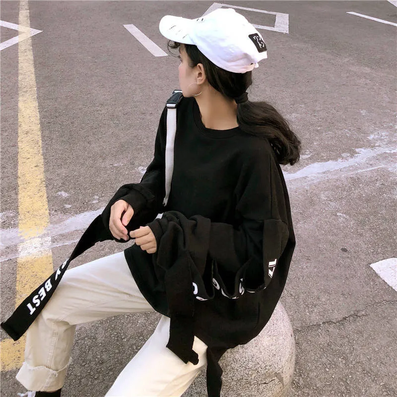 Крутые женские толстовки уличная японская девушка Harajuku Толстовка Зимние женские Топы Рубашки свободная Осенняя верхняя одежда Хип Хоп Толстовка