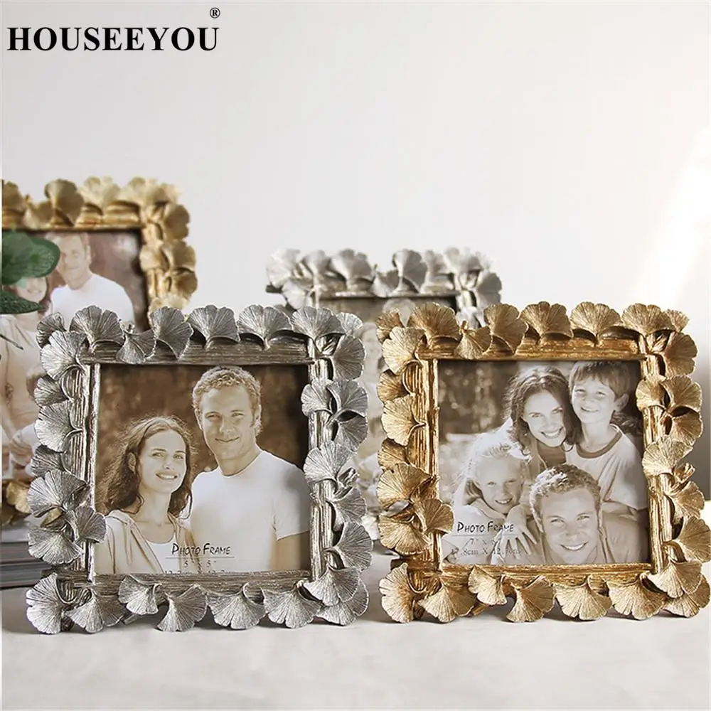 

Creative Resin Golden Silver Ginkgo Leaf Picture Frame Vintage Photo Frame Wedding Gifts Home Office Decor Ornaments Crafts